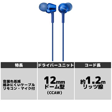 【ポイント5倍】 SONY ソニー MDR-EX255AP L ブルー スマホ対応 リモコン マイク付き ハンズフリー カナル型 イヤホン イヤフォン 【1年保証】 【送料無料】