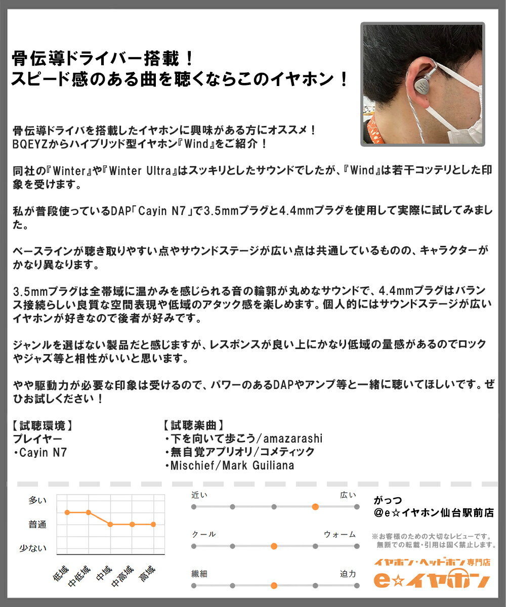 BQEYZ Wind 銀 (3.5mm) 有線 イヤホン カナル型 耳掛け型 シュア掛け リケーブル対応 ビーキューアイズ (送料無料) 2