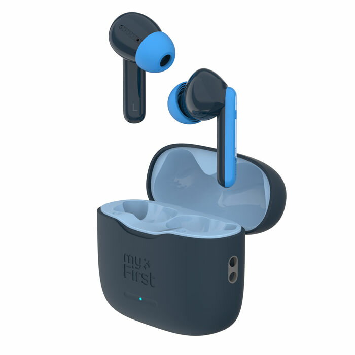 myFirst Carebuds スペースブルー 子供用ワイヤレスイヤホン 最大音量85dB 音量制限 外部音取込モード ..