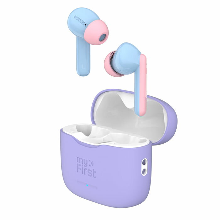 myFirst Carebuds コットンキャンディミックス 子供用ワイヤレスイヤホン 最大音量85dB 音量制限 外部音取込モード 自動外音取り込み キッズイヤホン Bluetooth5.3 落下防止ストラップ ENCマイク IPX4防水 軽量 キッズデザイン myFirst マイファースト 【FH8505SA-BE01】