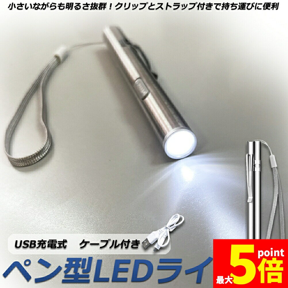 楽天E-Finds 楽天市場店★期間限定!ポイント5倍＆10倍★ペンライト led 懐中電灯 USB充電式 ハンディライト USBケーブル付属 小型 災害 緊急 ツール キャンプ アウトドア 釣り ペンライト キャンプ 防災 夜間散歩 緊急イベント適用 送料無料
