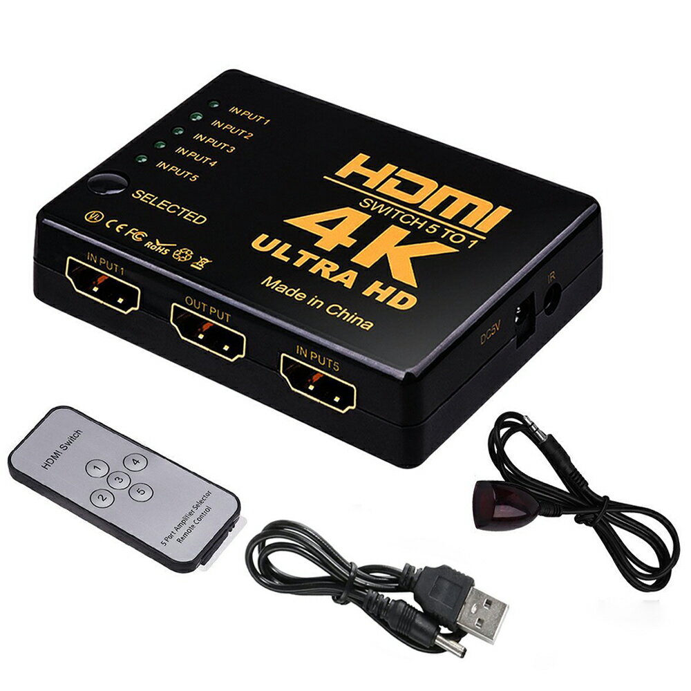 HDMI 切替器 分配器 5入力1出力 4K セレクター 1080p 3DフルHD対応 自動手 動切り替え リモコン switch Blu-Ray DVD DVR Xbox PS3 PS4 Appleなど対応