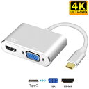 USB Type C to HDMI VGA アダプター 2in1 HDMI VGA同時出力 高速転送 USB-C Thunderbolt 3対応 Type-C to HDMI 4Kx2K/30Hz VGAアダプター MacBook/ipad/Google Chromebook Pixel/Huawei Mate/Lenovo Yoga/Samsung Galaxy などUSB C デバイス対応 シルバー