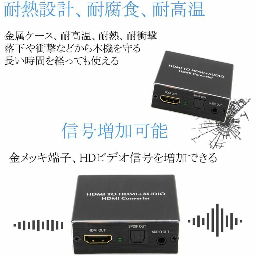 HDMIデジタルオーディオ分離器(HDMIrarr;HDMI+光デジタルSPDIF+Audio)4Kx2K3D3種類音声分離モードPASS2CH5.1CHHDMI出力