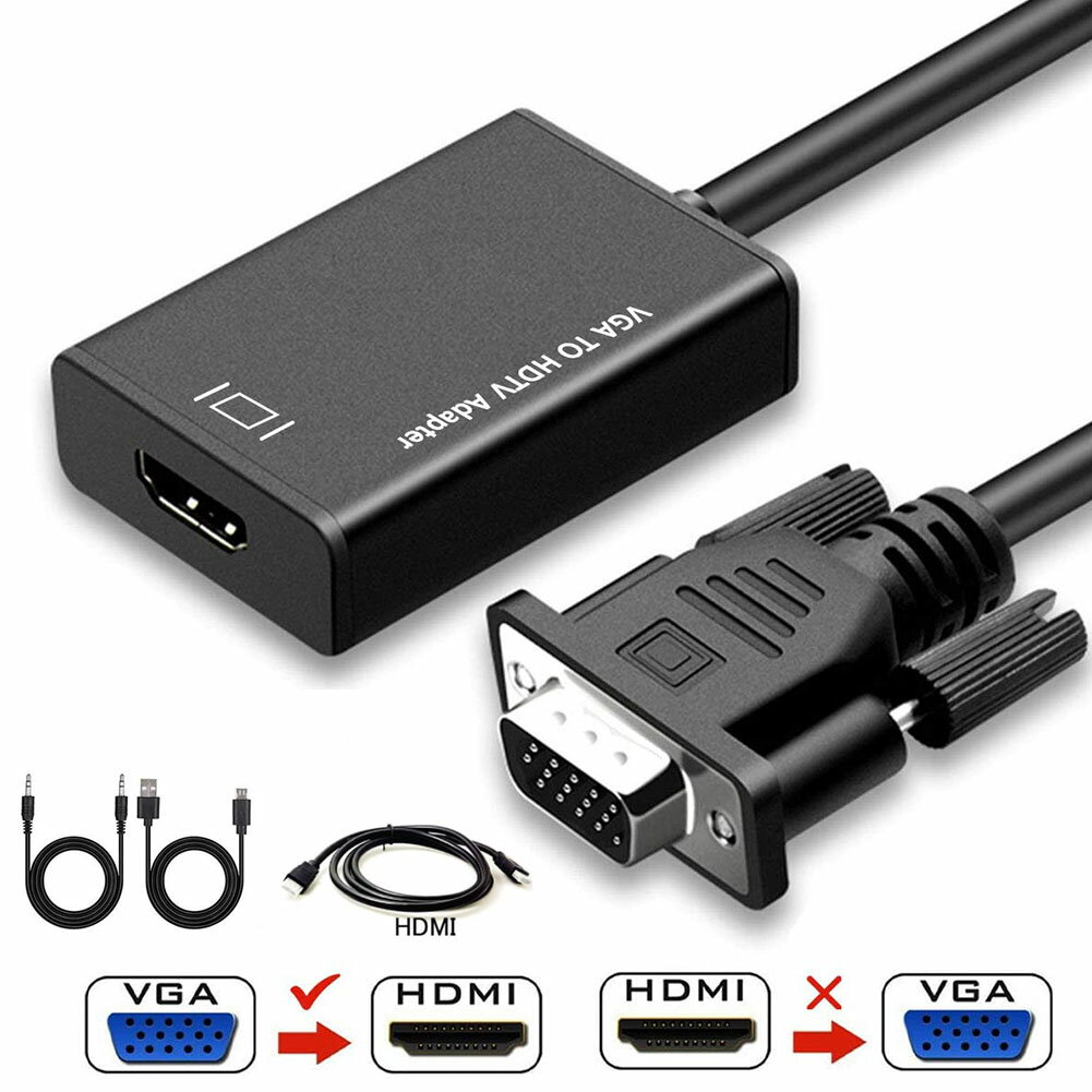 VGA to HDMI 変換 アダプター VGA 入力 HDMI 出力 HDMIケーブル付き VGA HDMI 変換 ケーブル 1080P対応 高画質 安定出力 音声転送 コンパクト PC HDTV プロジェクター Windows XP/7/8/10など対応