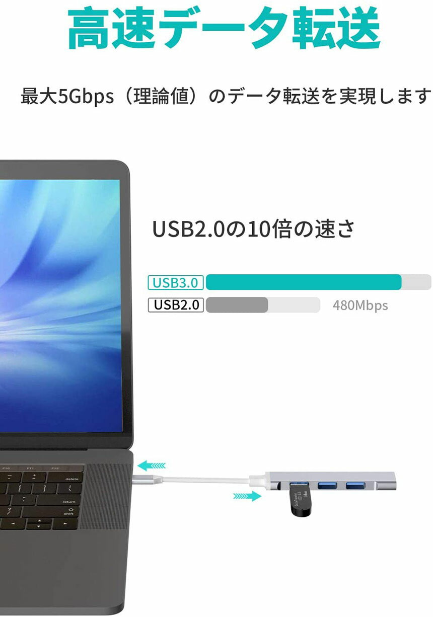 USB C �ϥ� 4�ݡ��� USB3.0��®ž�� ���� ����ѥ��� USB Type C �ϥ� MacBook/Macbook Pro/Macbook Air�ʤ� Type C�ǥХ����б� USB Hub ��⡼�� �����̳��