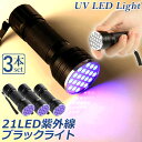 ブラックライト LED 3本セット 紫外線 ペンライト UVライト 21 灯 ネイルライト ハンディーライト UV 懐中電灯 ストラップ付き UV レジン 汚れ 釣り 蓄光力 絨毯 尿跡 アニサキスライト