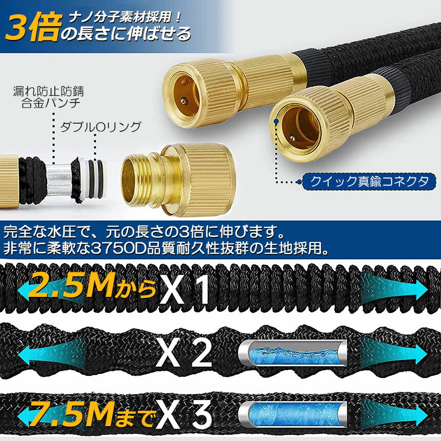 ★期間限定！ポイント5倍★ホース 散水ホース ホースリール 伸縮ホース 伸びるホース...