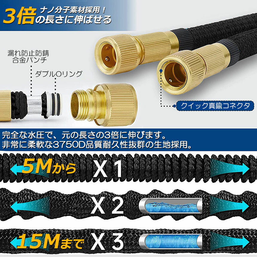 ★期間限定！ポイント5倍★ホース 散水ホース ホースリール 伸縮ホース 伸びるホース...