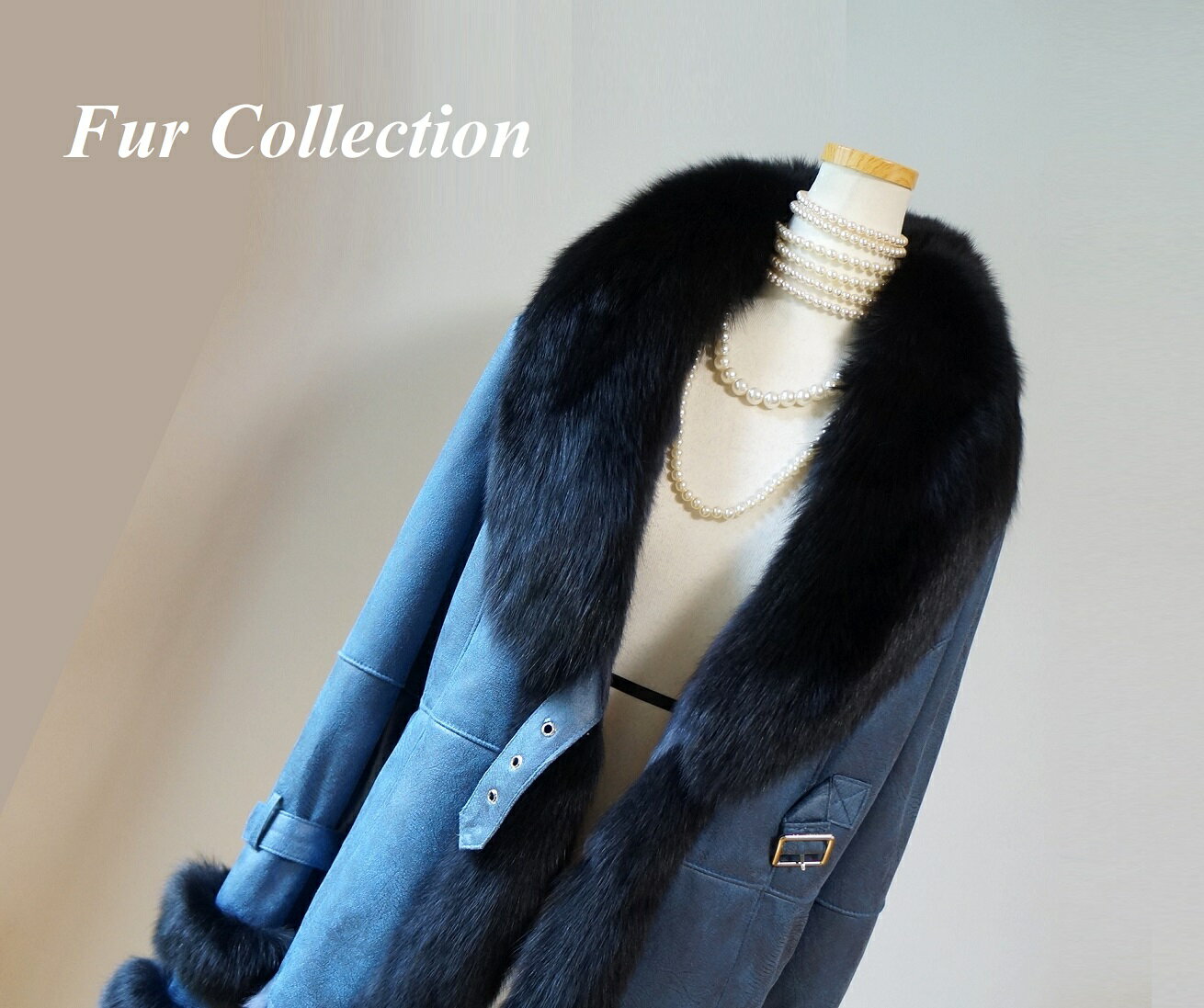 フォックスファー付きWフェイスレディースムートンコート新品処分ブルーブラック☆リアルムートン北欧羊革ラムUGGバレンチノ・セオリー・モンクレール・トスカーナムートンコート・フォックスコートレディース 毛皮コートお好きな方に