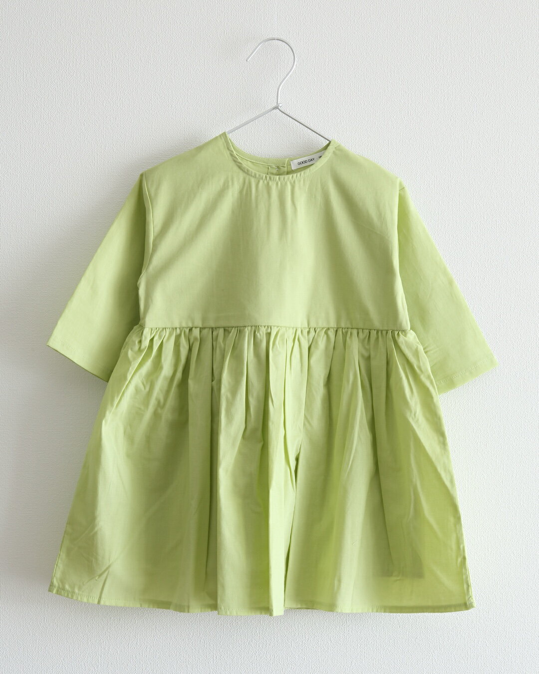 【韓国子供服】キッズ コットン ワンピース 9分袖 ミントグリーン メール便可 ■ 2歳 3歳 4歳 5歳 6歳 7歳 8歳 9歳 10歳 11歳 12歳 2才 3才 4才 5才 6才 7才 8才 9才 10才 11才 12才