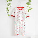 【韓国子供服】キッズ 上下セット ロング Tシャツ+ パンツ チェリー レッド コットン 綿100% 部屋着 パジャマ 着替え 春夏 通園 女の子 男の子 メール便可
