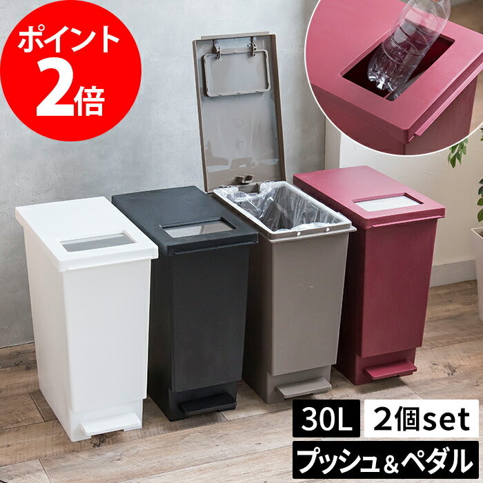 ゴミ箱 ユニード プッシュ＆ペダル 30L 2個セット おしゃれ かわいい 分別 キッチン 蓋付き ふた付き 30l 30リットル 大容量 ペダル リビング スリム ダストボックス 屋外 縦型 足踏み 北欧 缶 ビン ペットボトル おむつ 生ゴミ セット 袋 見えない 袋が見えない