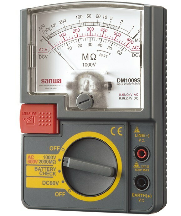 三和電気計器 DM1009S アナログ絶縁抵抗計 単レンジ 1000V/2000MΩ SANWA 軽量設計 サンワ DM-1009S