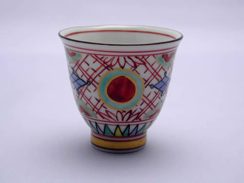 雙楽窯　巖田　亨赤丸文ぐい呑