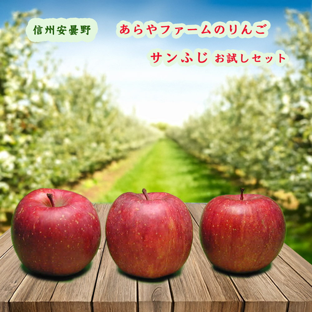 信州 安曇野 あらやファームのりんご サンふじ お試し3個セット 送料無料(北海道・沖縄1000円) 農園直送 減農薬 無化学肥料 無袋 御歳暮 ご贈答
