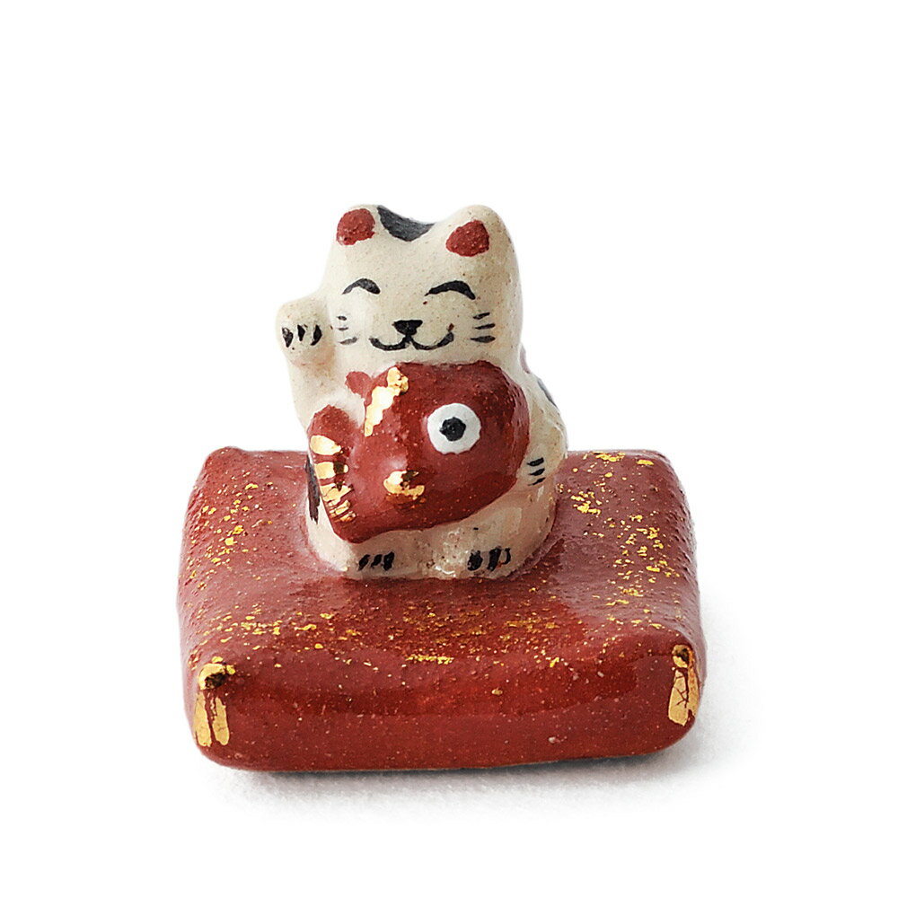 吉村楽入　2025年新春作品　[箸置]　座布団招き猫（白）【送料無料（北海道・沖縄1000円)】