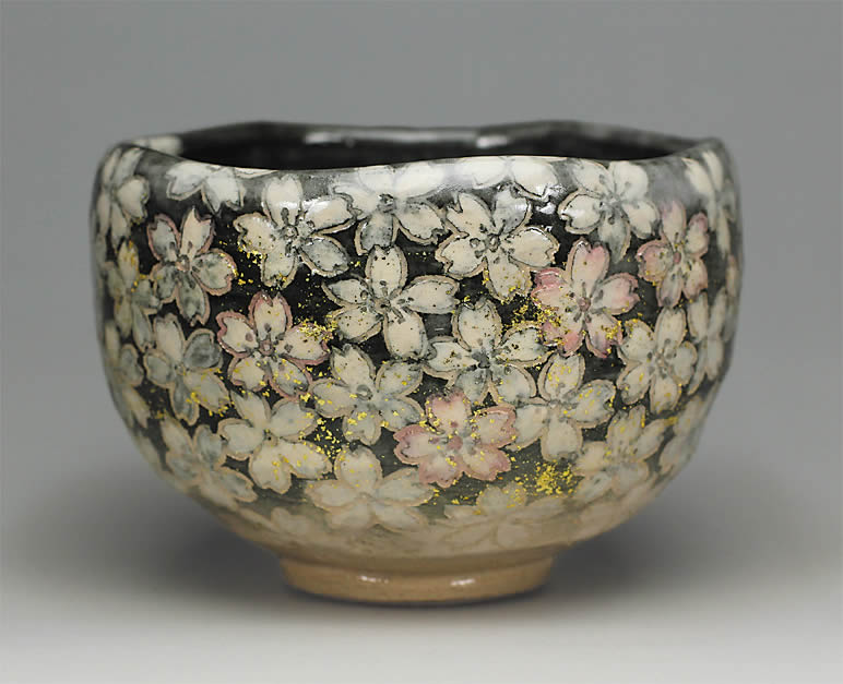 吉村楽入　2017年初春作品　「宵桜尽し」茶碗