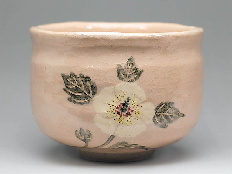 吉村楽入　2018年初春作品　槿の絵　茶碗