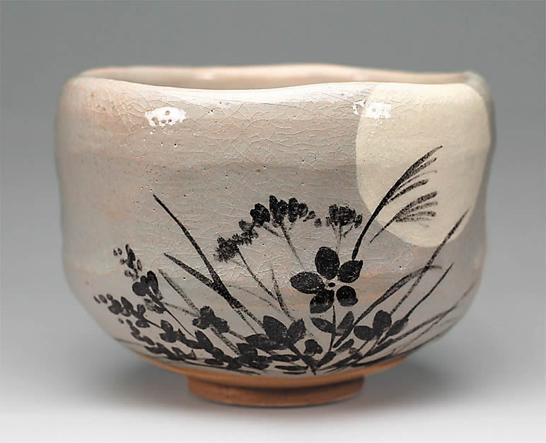 吉村楽入　2016年初春作品　「秋草影絵」茶碗