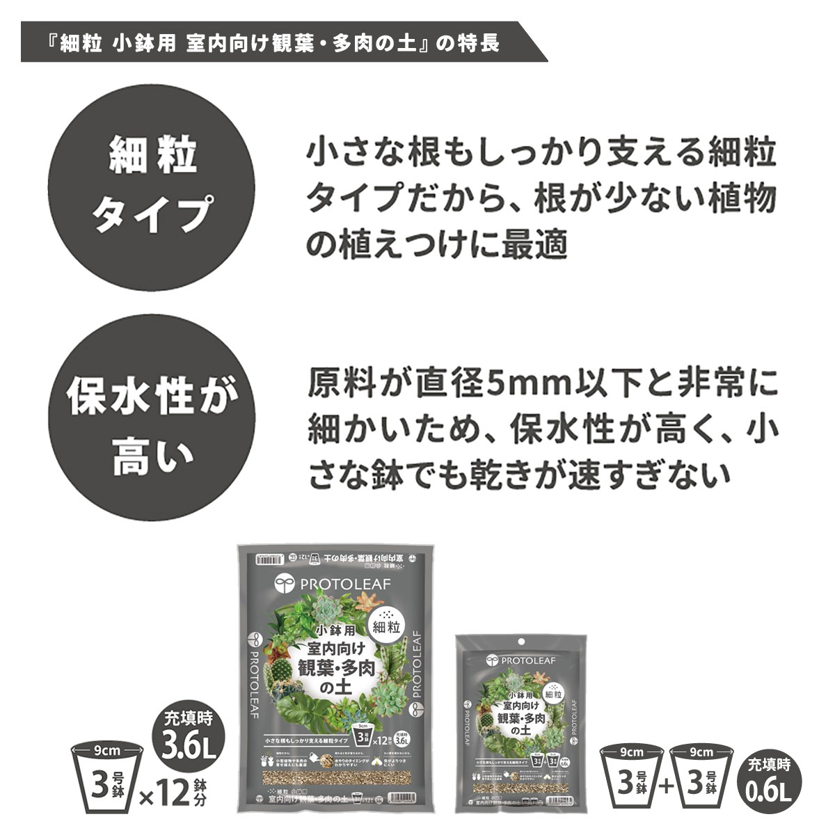 培養土 室内向け観葉・多肉の土 細粒 0.6L 小鉢用 プロトリーフ 観葉植物 土 多肉植物 赤玉土 園芸用土 用土 テラリウム 寄せ植え 2