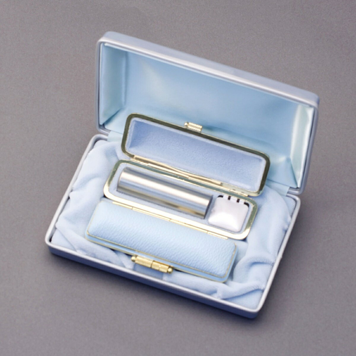 印鑑 セット 2本/実印 銀行印 セット/高級ファンシーレザーケースx2個付+印鑑箱x1個付/印鑑セット-LL/シルバーブラストチタン/18mm15mm/印鑑1...