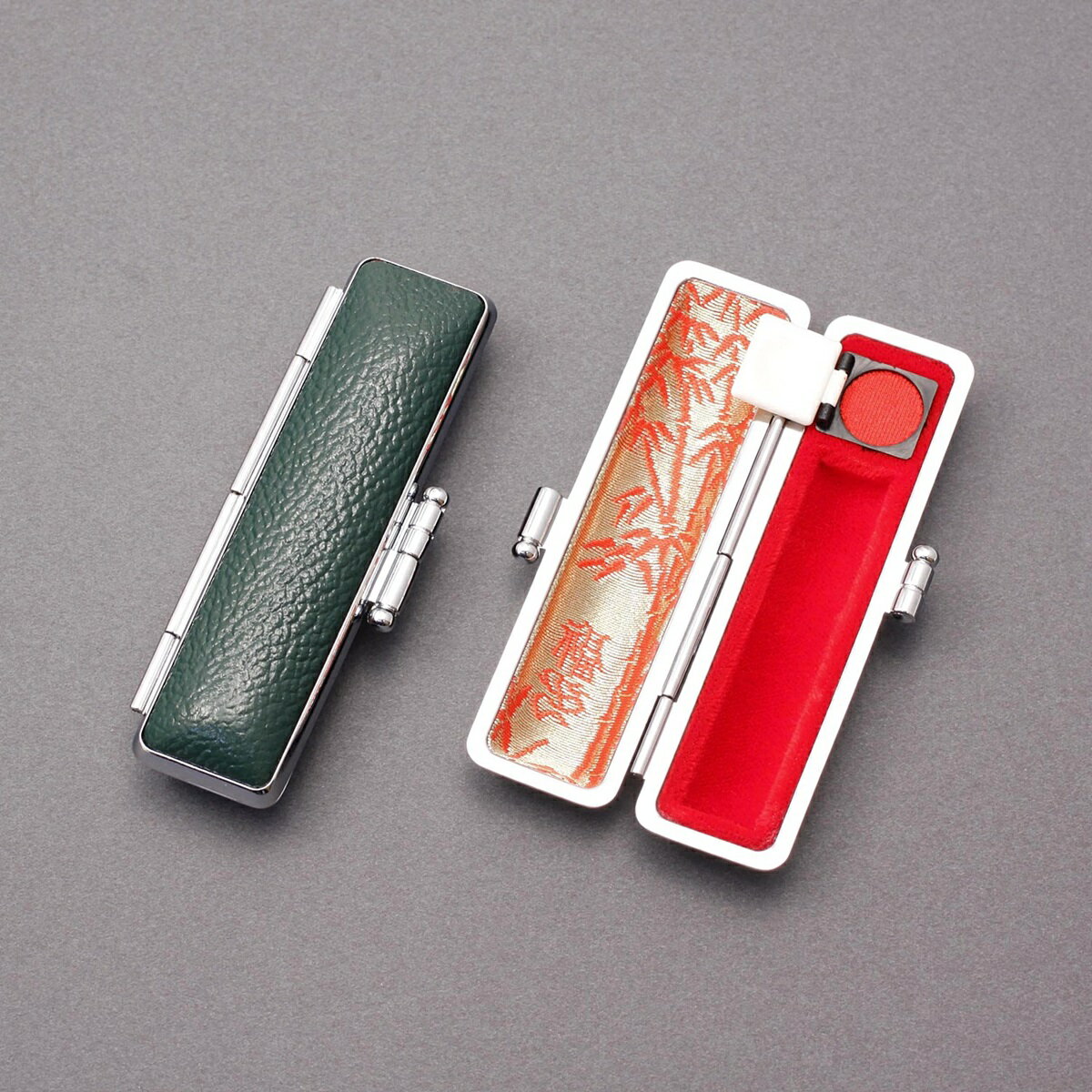 印鑑ケース・はんこケース/印鑑ケース 朱肉 付/印鑑 収納用/高級本牛もみ皮ケース・モスグリーン/丸寸胴10.5～12mm用☆印鑑ケース 本日出荷 売れ筋商品☆