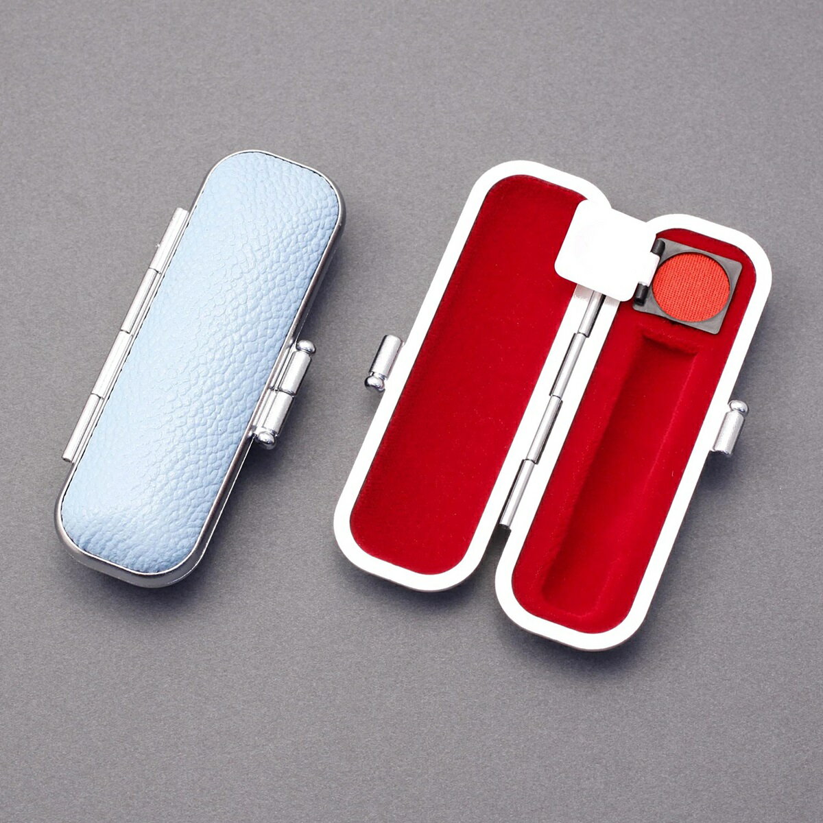 印鑑ケース・はんこケース/印鑑ケース 朱肉 付/印鑑ケース かわいい/印鑑 収納用/高級ブランドAシルバー枠ケース・ライトブルー(L-5)/丸寸胴10.5〜12mm用☆印鑑ケース 本日出荷 売れ筋商品☆