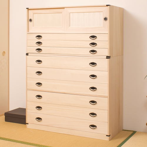 【クーポン配布中】 桐タンス引戸3段+桐チェスト6段 【送料無料】 桐衣装ケース 桐たんす 桐タンス 桐..