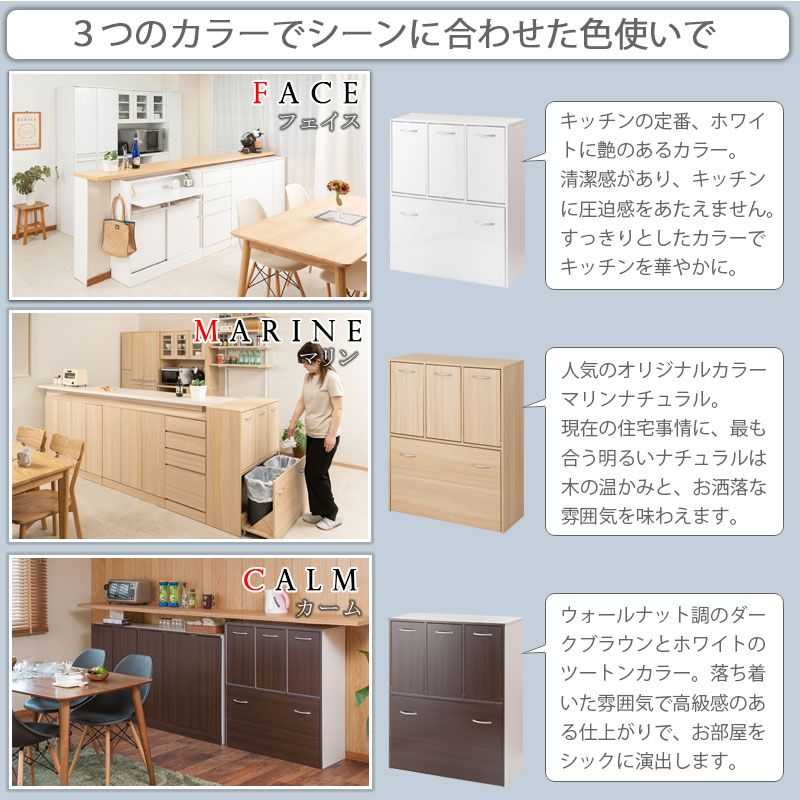 キッチンシリーズ Marine カウンター下収納 5分別ダストボックス 幅80.5cm 奥行32cm マリンナチュラル 背面化粧仕上げ ペール付き スリム 間仕切り 隙間収納 ゴミ箱 ダスト 24L 14L 薄型 ダストボックス ごみ箱 収納ラック [2]