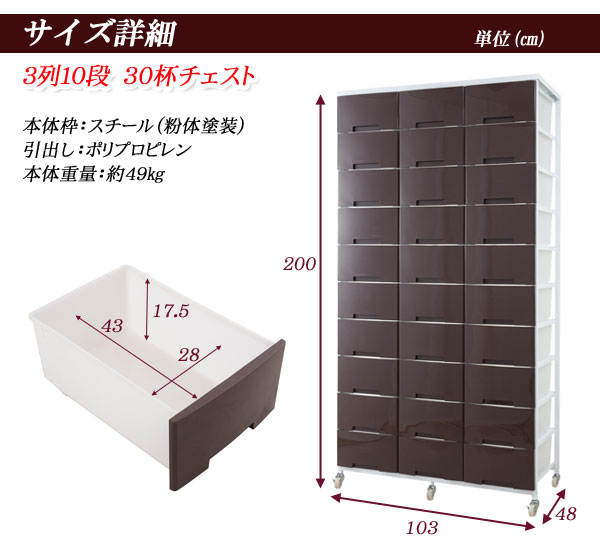 【クーポン配布中】 大量収納 プラスチック チェスト 3列×10段 【代引不可】 【送料無料】 収納ケース 衣装ケース 衣類収納 プラスチック 引き出し 楽天