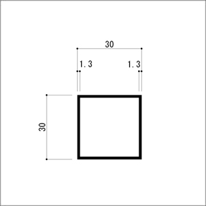 アルミ角パイプ アルミ角柱 アルミ角材 1.3x30x30x4000mm アルマイトシルバー 【※...