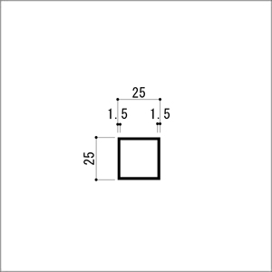 アルミ角パイプ 等辺 アルミ角柱 アルミ角材 1.5x25x25x5000mm（4M+1M） アルマイ...