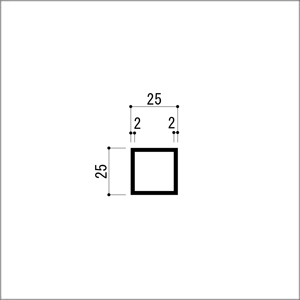 アルミ角パイプ 等辺 アルミ角柱 アルミ角材 2.0x25x25x5000mm（4M+1M） アルマイ...