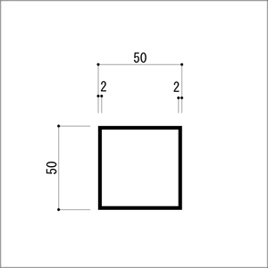 アルミ角パイプ 等辺 アルミ角柱 アルミ角材 2.0x50x50x5000mm（4M+1M） クリアシ...