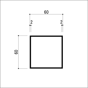 アルミ角パイプ 等辺 アルミ角柱 アルミ角材 2.0x60x60x5000mm（4M+1M） アルマイ...