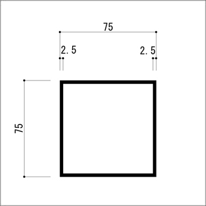 アルミ等辺角パイプ 2.5x75x75x4000mm アルマイトシルバー 【※サービスカット対応商品です】