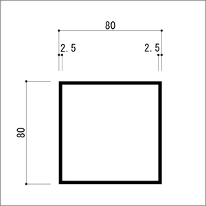 アルミ角パイプ 等辺 アルミ角柱 アルミ角材 2.5x80x80x4000mm アルマイトシルバー...