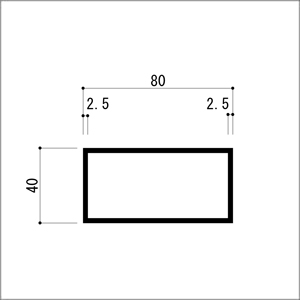 アルミ角パイプ 不等辺 アルミ角柱 アルミ角材 2.5x40x80x4000mm アルマイトシルバ...