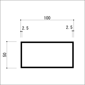 アルミ角パイプ 不等辺 アルミ角柱 アルミ角材 2.5x50x100x5000mm（4M+1M） アルマ...