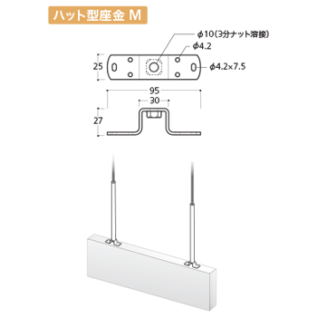 天井吊り棒 ハット座金Mタイプ CBD-SE1610 φ16 x 1000mm ブラック