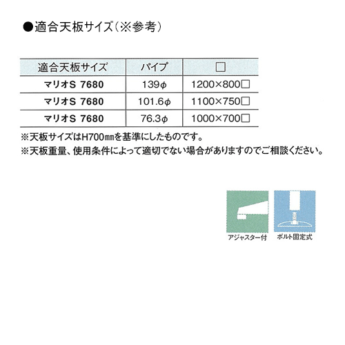 テーブル脚 アイアン DIY 脚 パーツ マリオS7680 ベース680x455 パイプ139φ 受座240x240 ステンレス AJ付 高さ700mmまで