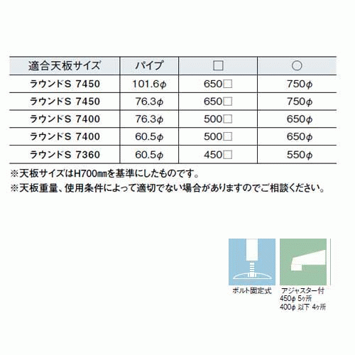 テーブル脚 アイアン DIY 脚 パーツ ラウンドS7400 ベース400φ パイプ76.3φ 受座240x240 ゴールド/塗装パイプ AJ付 高さ700mmまで [2]