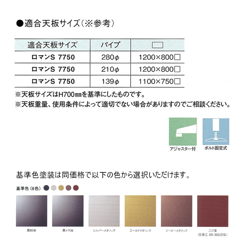 テーブル脚 アイアン DIY 脚 パーツ ロマンS7750 ベース750x450 パイプ280φ 受座35...