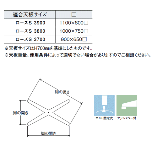 テーブル脚 アイアン DIY 脚 パーツ ローズS3900 ベース730x510 パイプ60.5φ 受座2...