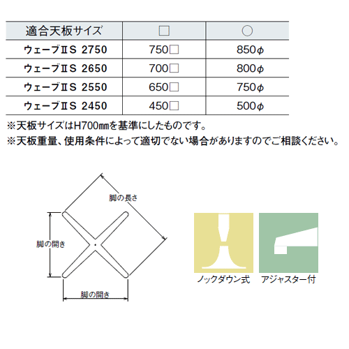 テーブル脚 アイアン DIY 脚 パーツ ウェーブ2S2750 ベース550x550 パイプ38.1φ 受座240x240 クローム/黒塗装パイプ AJ付 高さ700mmまで [2]