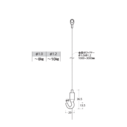 ピクチャーハンガーセット ミニ MAセット 1.0mm（金具付ワイヤー） x 1000mm ピクチャーフック付 【あす楽対応】 2