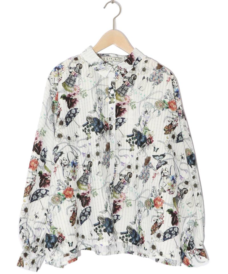 is scolar イズスカラー551202：フレンチブルと女の子柄 シアーチェックシャツ