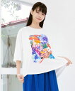 scolar スカラー 152689:ネコ花キノコ柄 接触冷感Tシャツ