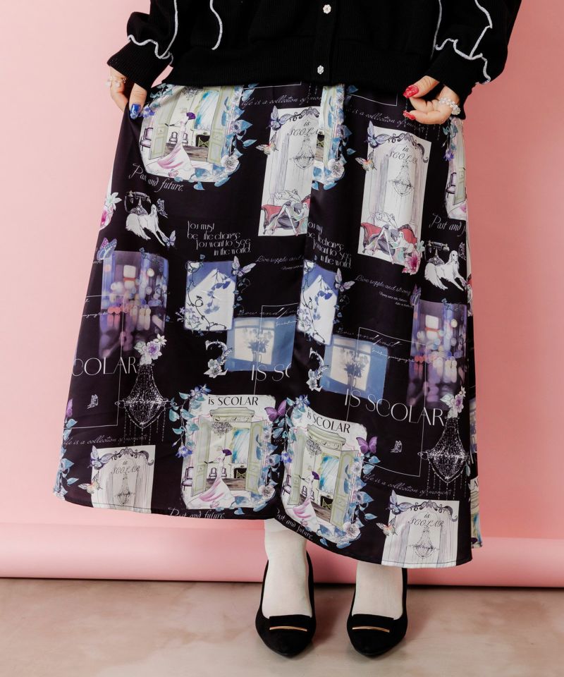 is scolar イズスカラー 553203：現在と過去 イメージプリントスカート